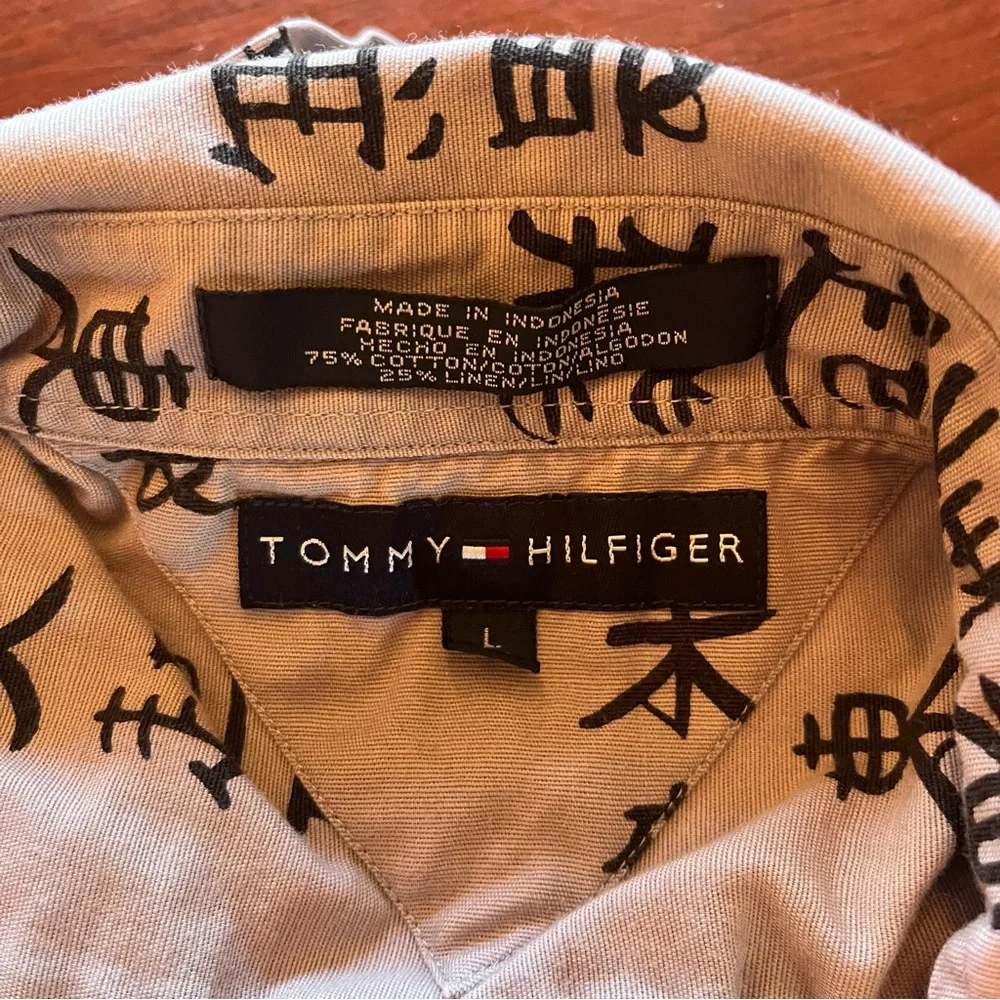 Tommy Hilfiger Linen Blend Button-Down Shirt Mens Large Short Sleeve Gray
